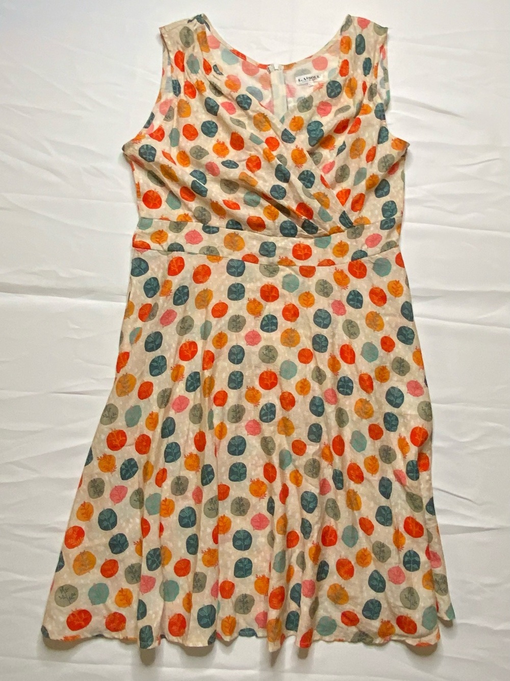 L.A. Soul 100% Cotton Leaf Print Sleeveless Fit Flare Dress XL Retro Botanical
